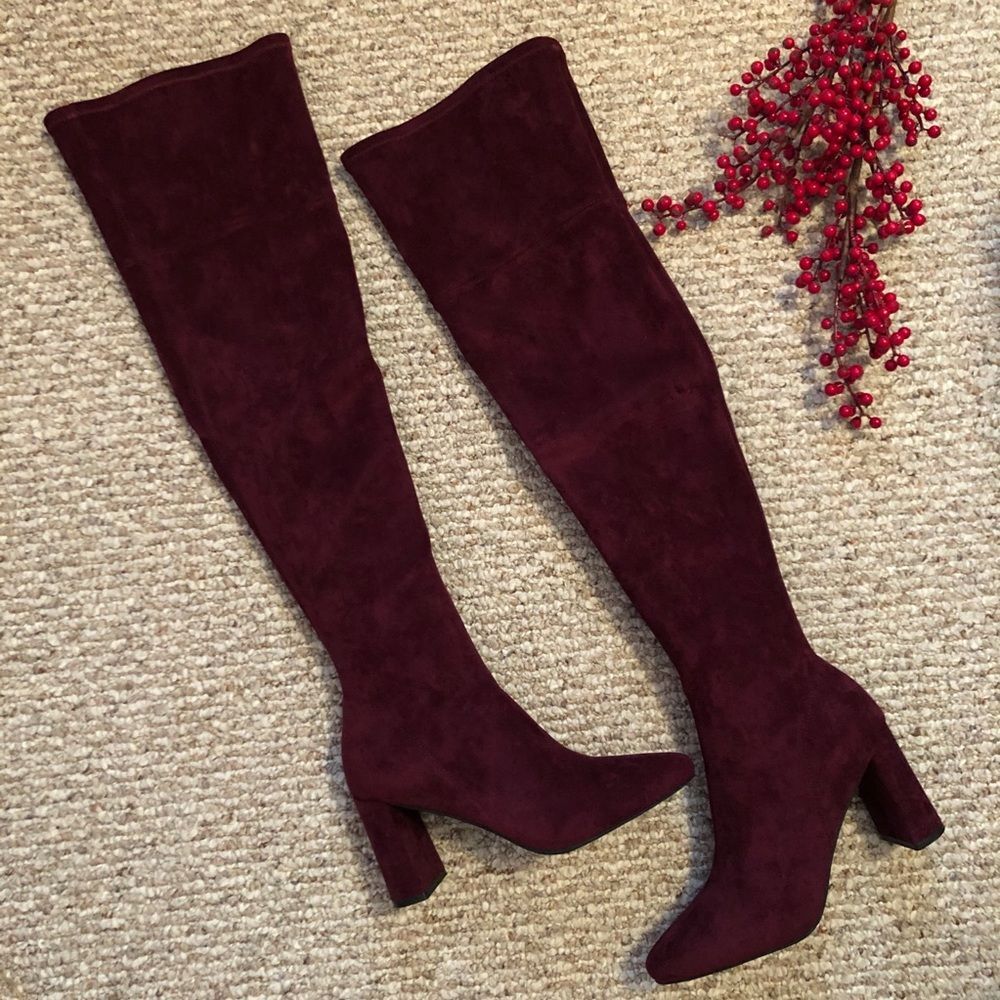 NEW Jeffrey Campbell Parisah Burgundy Maroon Over the Knee Boots Sz 6.5 Jewel